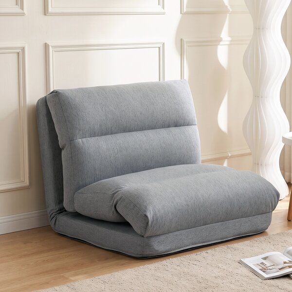 HOMCOM Poltrona da Terra Pieghevole 3 in 1 Trasformabile in Chaise Longue e Letto, in Tessuto Effetto Lino, Grigio | Aosom Italy