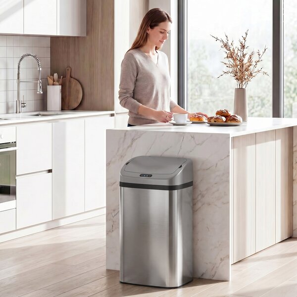 HOMCOM Pattumiera con Sensore da 48L a Chiusura Morbida, Superficie Anti-impronte, in Acciaio Inox, Argento | Aosom Italy
