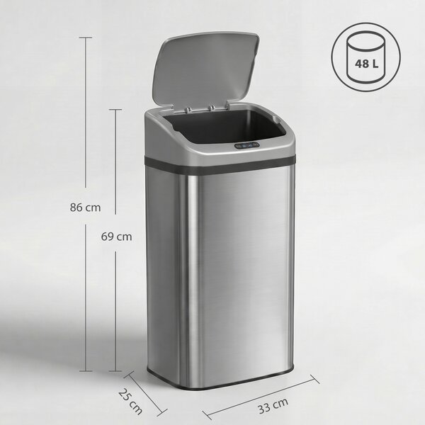 HOMCOM Pattumiera con Sensore da 48L a Chiusura Morbida, Superficie Anti-impronte, in Acciaio Inox, Argento | Aosom Italy