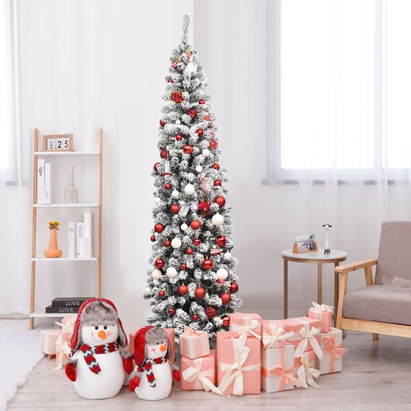 Costway Albero artificiale di Natale 225cm con aghi in PVC base pieghevole di metallo, Abete innevato illuminato con luci LED