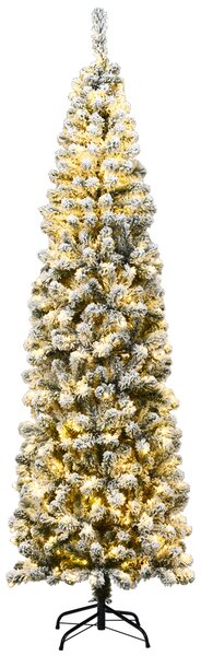 Costway Albero artificiale di Natale 225cm con aghi in PVC base pieghevole di metallo, Abete innevato illuminato con luci LED
