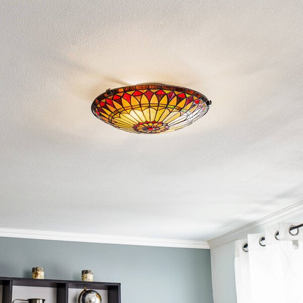 Elstead Plafoniera Tiffany West End, dimmerabile, Multicolore, Soggiorno / Sala da pranzo, Metallo, Tiffany, Plafoniera