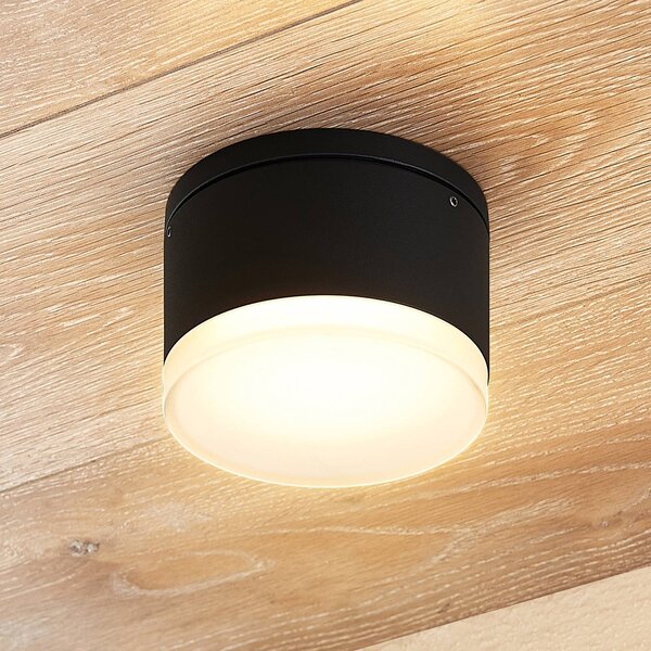 Lindby Mathea plafoniera LED da esterni, cilindro, Nero, Alluminio, Moderno, Plafoniere LED