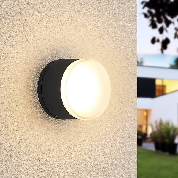 Lindby Mathea plafoniera LED da esterni, cilindro, Nero, Alluminio, Moderno, Plafoniere LED