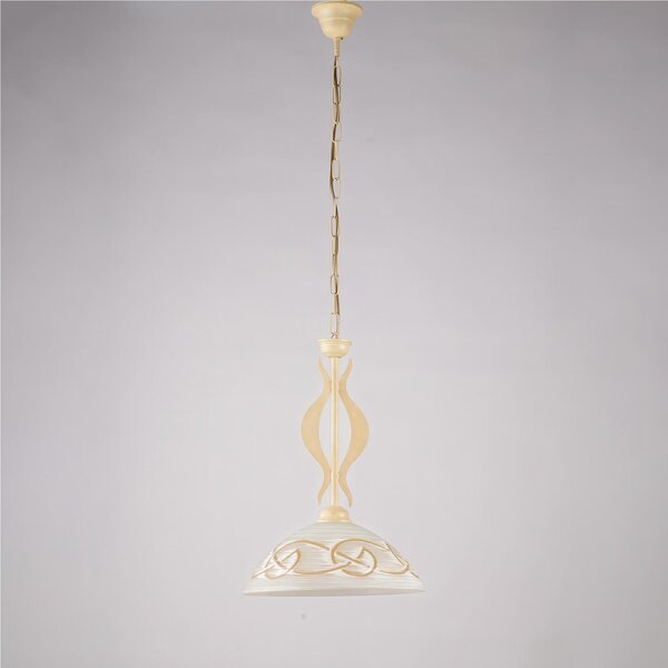 Lampadario in ferro laccato avorio con decorazione effetto decap� Diffusore in Vetro �30 cm, 1 x E27 - 55 Watt Max, Dimensioni 44x30x h 46 cm - Max 104 cm Avorio