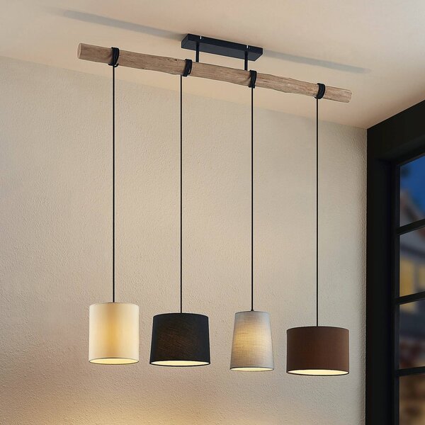 Lampada a sospensione Amilia Lindby, dimmerabile, Legno chiaro, Soggiorno / Sala da pranzo, Tessuto / Stoffa / Seta, Moderno, Lampada a sospensione