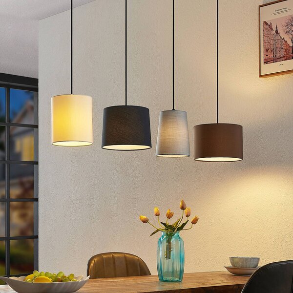 Lampada a sospensione Amilia Lindby, dimmerabile, Legno chiaro, Soggiorno / Sala da pranzo, Tessuto / Stoffa / Seta, Moderno, Lampada a sospensione