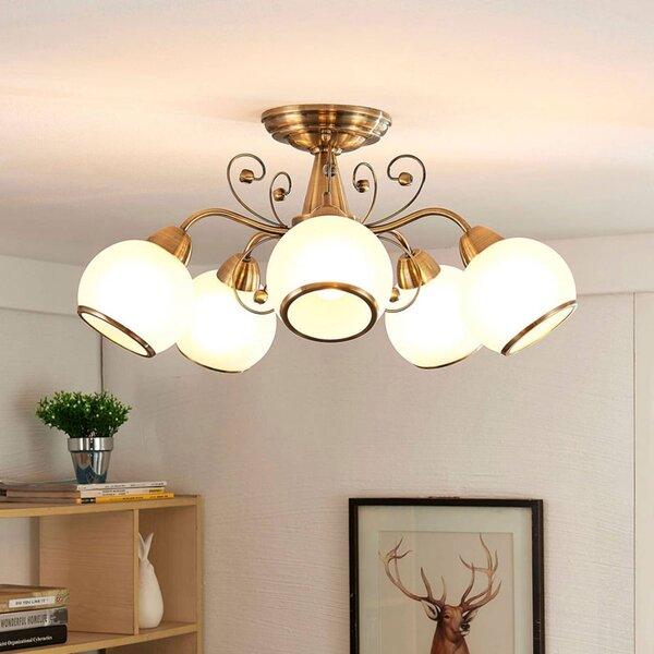 Plafoniera soffitto Corentin Lindby, dimmerabile, Bronzo / Ottone antico, Soggiorno / Sala da pranzo, Vetro, Antico, Plafoniera