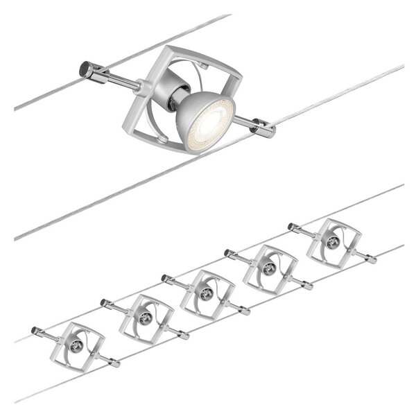 Paulmann Mac II sistema d'illuminazione a funi Mac II, dimmerabile, Alluminio / Grigio / Zincato, Soggiorno / Sala da pranzo, Metallo, Sistema di illuminazione a funi