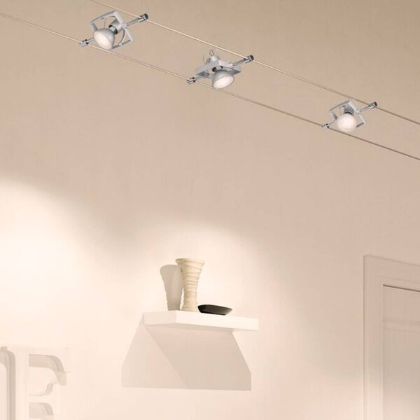 Paulmann Mac II sistema d'illuminazione a funi Mac II, dimmerabile, Alluminio / Grigio / Zincato, Soggiorno / Sala da pranzo, Metallo, Sistema di illuminazione a funi