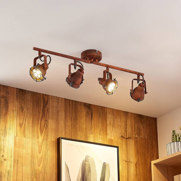 Lindby, faretto da soffitto Scabra, 63 cm, marrone ruggine, a 4 luci, metallo Scabra dimmerabile, Marrone / Ruggine, Soggiorno / Sala da pranzo, Metallo, Industriale, Faretto