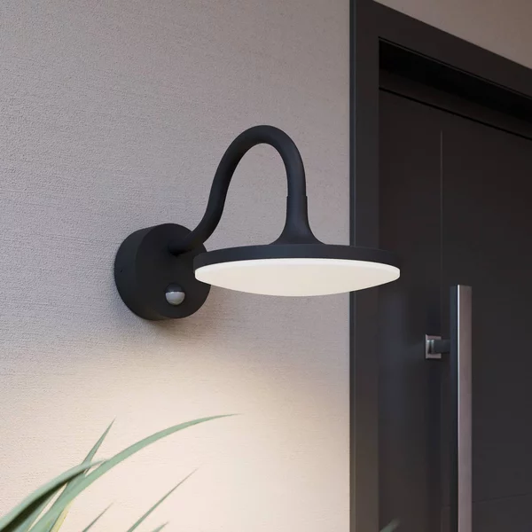 Arcchio Fineria applique LED esterni con sensore, Nero, Alluminio, Moderno