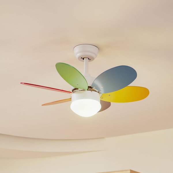 Ventilatore da soffitto Lindby con luce Litur, silenzioso, Ø 77 cm, E27 Litur, Bianco / Opale, Cameretta, Metallo, Moderno