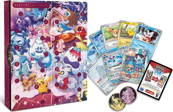 Calendario dell’Avvento Pokémon GCC 2025 – Versione tedesca – 8 carte olografiche, 6 buste, 7 minipack