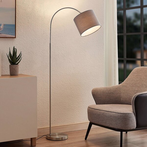 Lampada ad arco Keriba Lindby, Alluminio / Grigio / Zincato, Soggiorno / Sala da pranzo, Metallo, Moderno, Lampada da terra