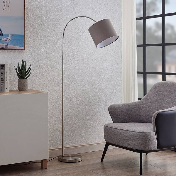 Lampada ad arco Keriba Lindby, Alluminio / Grigio / Zincato, Soggiorno / Sala da pranzo, Metallo, Moderno, Lampada da terra