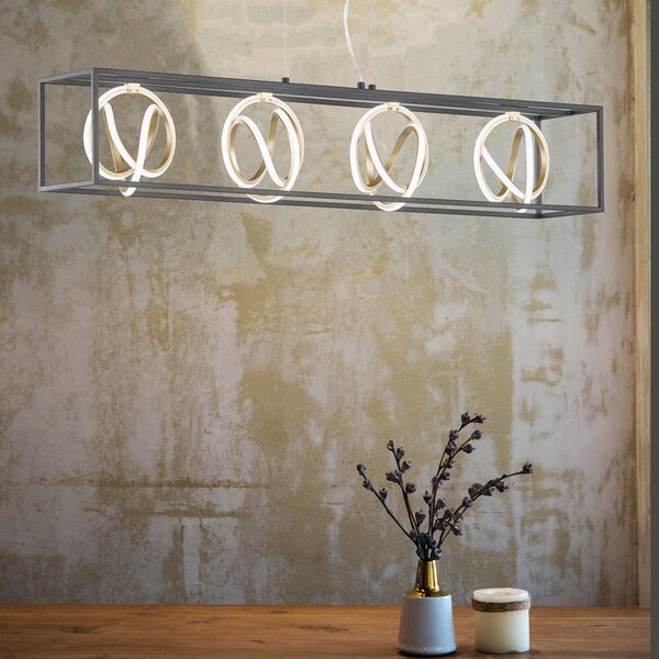 FISCHER & HONSEL Lampada LED a sospensione Gisi, CCT dimming 4 luci dimmerabile, Nero, Soggiorno / Sala da pranzo, Metallo, Moderno
