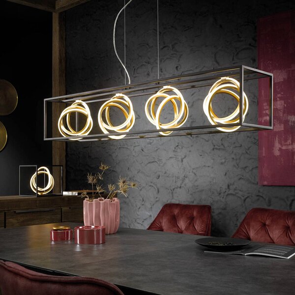 FISCHER & HONSEL Lampada LED a sospensione Gisi, CCT dimming 4 luci dimmerabile, Nero, Soggiorno / Sala da pranzo, Metallo, Moderno