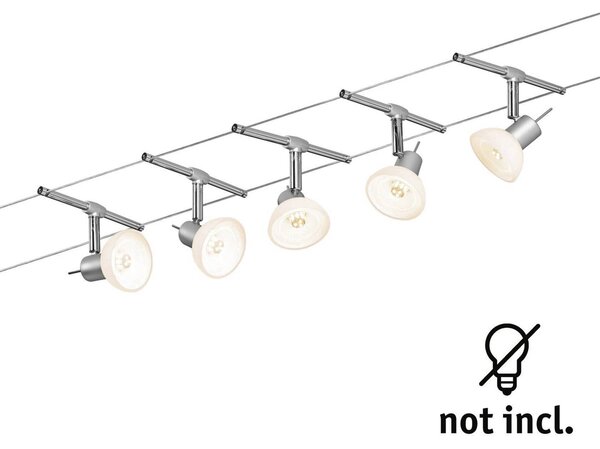 Paulmann Sheela sistema funi 5 luci cromo satinato Sheela, dimmerabile, Alluminio / Grigio / Zincato, Corridoio, Metallo, Moderno, Sistema di illuminazione a funi