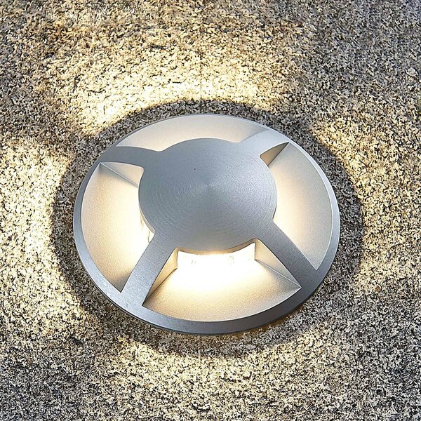 Lucande, lampada da incasso a pavimento Milara, 4 punti luce, GU10 Milara dimmerabile, Alluminio / Grigio / Zincato, Alluminio, Moderno, Faretto da incasso da terra