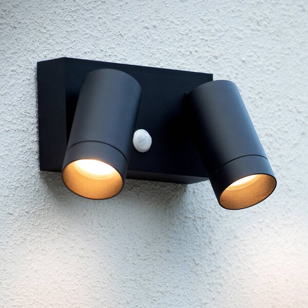 Lucide Faretto da parete per esterni Taylor Sensor, a 2 luci nero Taylor, dimmerabile, Nero, Alluminio, Moderno