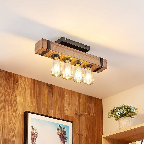 Plafoniera soffitto Sverina Lindby, Legno scuro, Soggiorno / Sala da pranzo, Legno, Campagna / Rustiche, Plafoniera