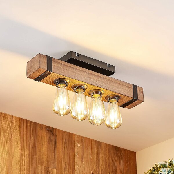 Plafoniera soffitto Sverina Lindby, Legno scuro, Soggiorno / Sala da pranzo, Legno, Campagna / Rustiche, Plafoniera