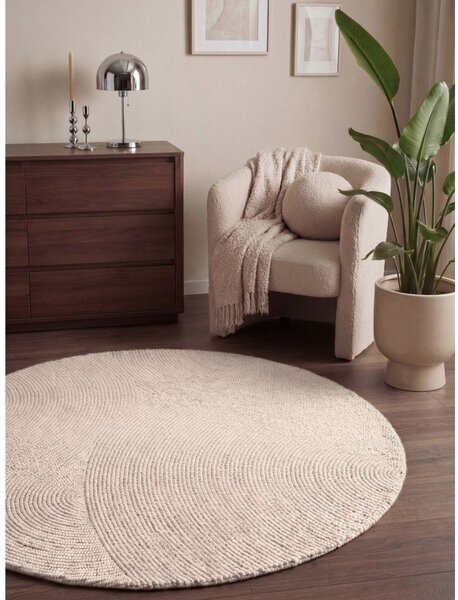 Tappeto rotondo colore naturale chiaro in lana tessuto a mano ø 120 cm Calmio – Hanse Home