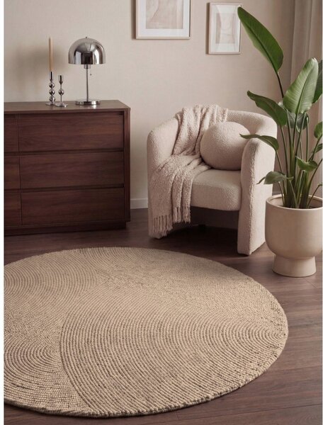 Tappeto rotondo beige in lana tessuto a mano ø 120 cm Calmio – Hanse Home