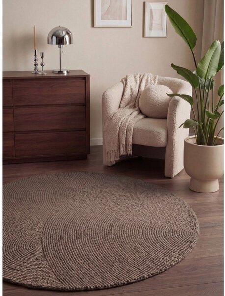 Tappeto rotondo grigio tortora in lana tessuto a mano ø 150 cm Calmio – Hanse Home