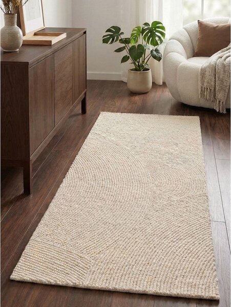 Passatoia colore naturale chiaro in lana tessuta a mano 80x200 cm Calmio – Hanse Home