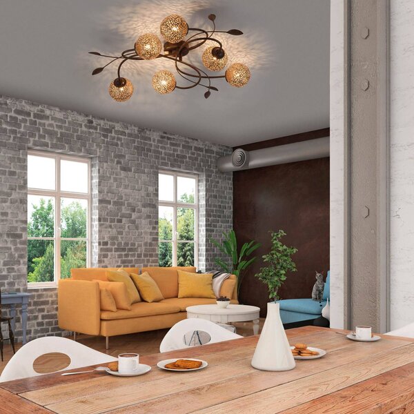 Paul Neuhaus Plafoniera soffitto Greta, dimmerabile, Marrone / Ruggine, Soggiorno / Sala da pranzo, Metallo, Campagna / Rustiche, Plafoniera