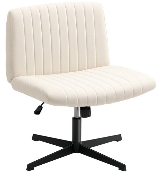HOMCOM Sedia Regolabile in Altezza Girevole, Effetto Lino, Seduta a Gambe Incrociate, Portata fino a 120 kg, Bianco Crema | Aosom Italy