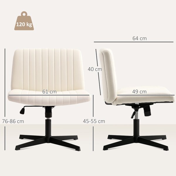 HOMCOM Sedia Regolabile in Altezza Girevole, Effetto Lino, Seduta a Gambe Incrociate, Portata fino a 120 kg, Bianco Crema | Aosom Italy