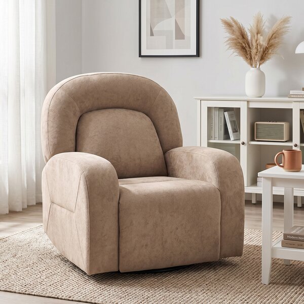 HOMCOM Poltrona Relax Girevole 360° con Funzione Dondolo e Reclinabile, Seduta Ampia, in Velluto Ultra Morbido Cloud, Kaki | Aosom Italy