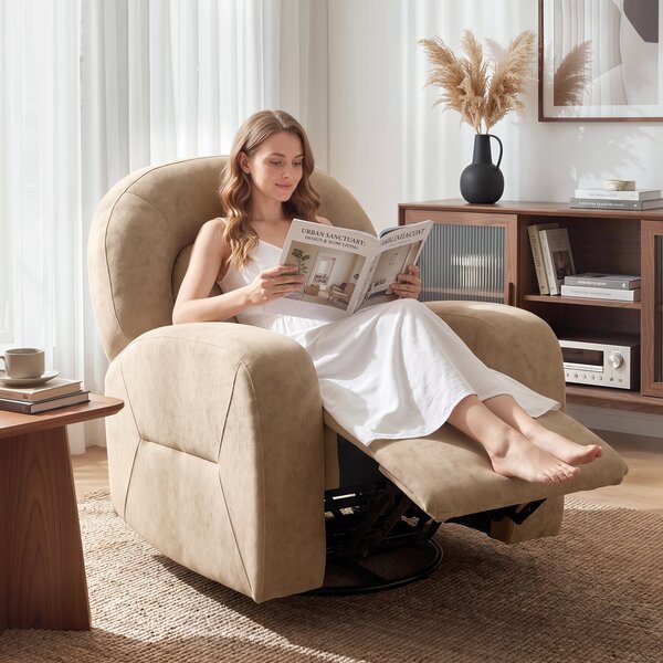 HOMCOM Poltrona Relax Girevole 360° con Funzione Dondolo e Reclinabile, Seduta Ampia, in Velluto Ultra Morbido Cloud, Kaki | Aosom Italy
