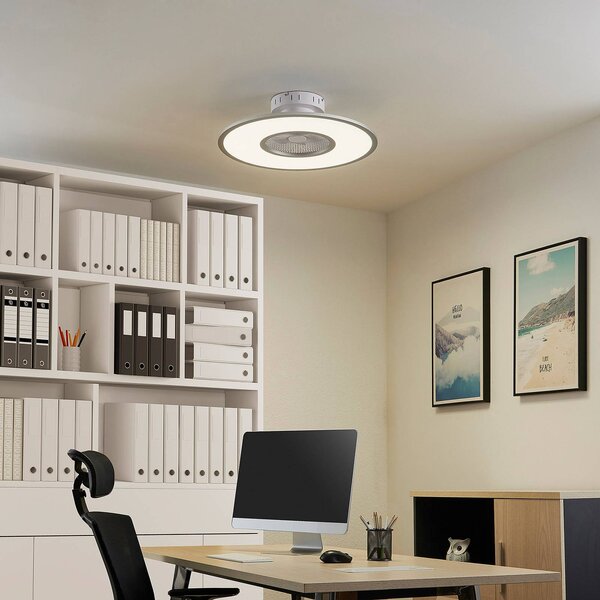 Lindby ventilatore da soffitto LED Romea, rotondo, CC, silenzioso, 60 cm Romea Lindby, dimmerabile, Alluminio / Grigio / Zincato, Soggiorno / Sala da pranzo, Plastica, Moderno