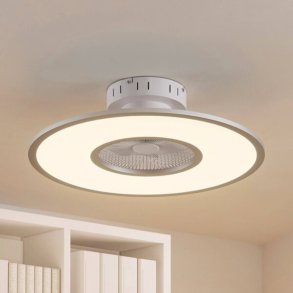 Lindby ventilatore da soffitto LED Romea, rotondo, CC, silenzioso, 60 cm Romea Lindby, dimmerabile, Alluminio / Grigio / Zincato, Soggiorno / Sala da pranzo, Plastica, Moderno