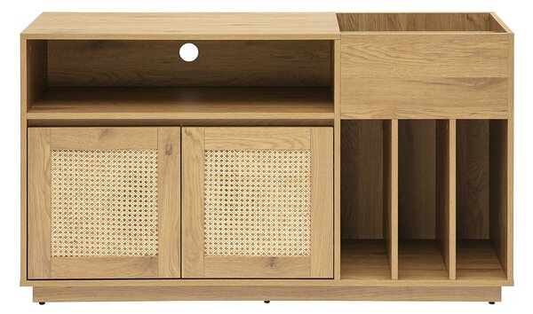 Credenza per vinili finitura legno chiaro quercia e intreccio in rattan L130 cm ALICANTE