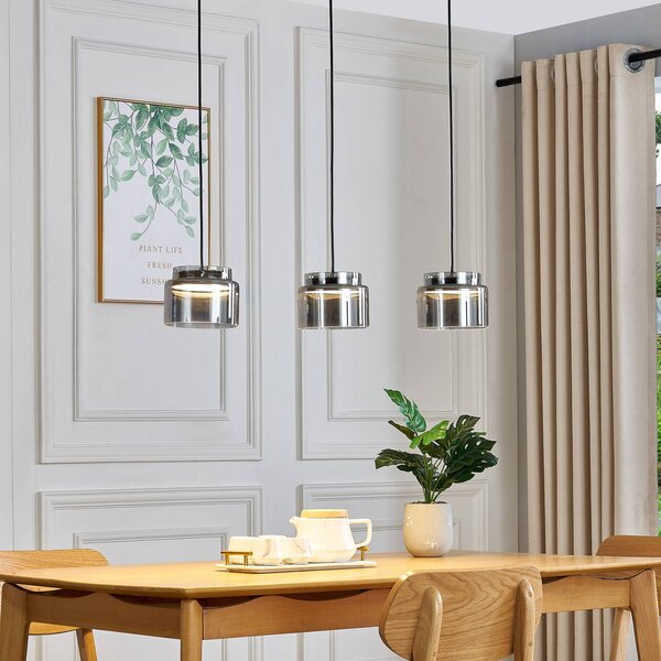 Lampada a sospensione Diano Lucande, Alluminio / Grigio / Zincato, Soggiorno / Sala da pranzo, Vetro, Design, Lampada a sospensione