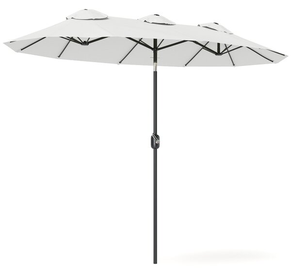 Outsunny Ombrellone da Giardino Doppio Inclinabile con Apertura a Manovella, 285x147x227cm, Bianco|Aosom