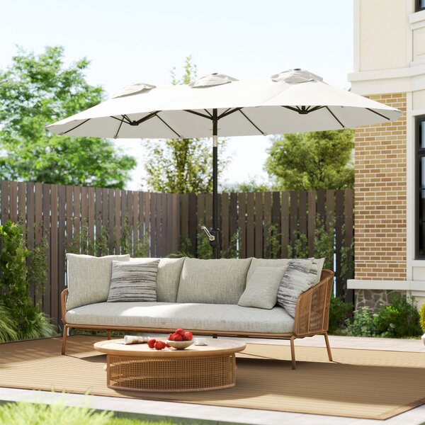 Outsunny Ombrellone da Giardino Doppio Inclinabile con Apertura a Manovella, 285x147x227cm, Bianco|Aosom