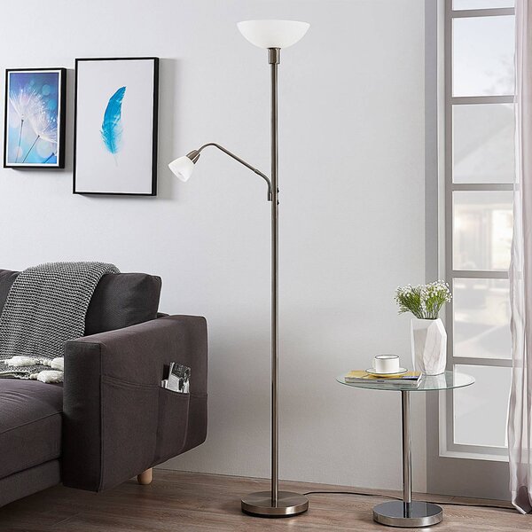 Lampada da terra con luce lettura Jost Lindby, Alluminio / Grigio / Zincato, Soggiorno / Sala da pranzo, Metallo, Moderno, Lampada da terra