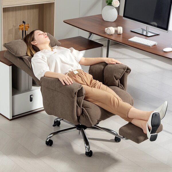 HOMCOM Sedia da Ufficio Ergonomica in Tessuto, con Schienale inclinabile e Poggiapiedi, Marrone chiaro | Aosom Italy