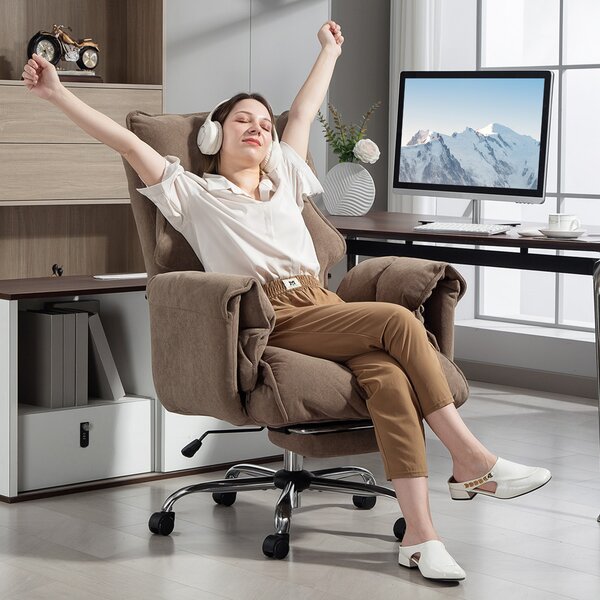 HOMCOM Sedia da Ufficio Ergonomica in Tessuto, con Schienale inclinabile e Poggiapiedi, Marrone chiaro | Aosom Italy
