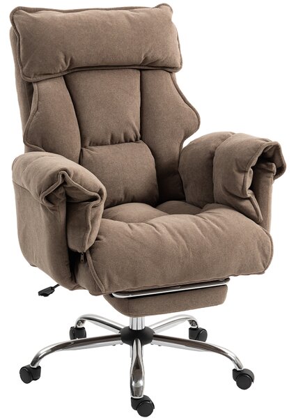 HOMCOM Sedia da Ufficio Ergonomica in Tessuto, con Schienale inclinabile e Poggiapiedi, Marrone chiaro | Aosom Italy