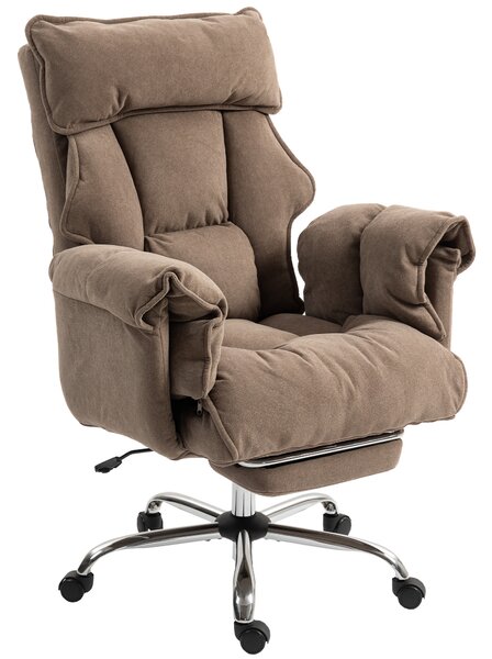 HOMCOM Sedia da Ufficio Ergonomica in Tessuto, con Schienale inclinabile e Poggiapiedi, Marrone chiaro | Aosom Italy