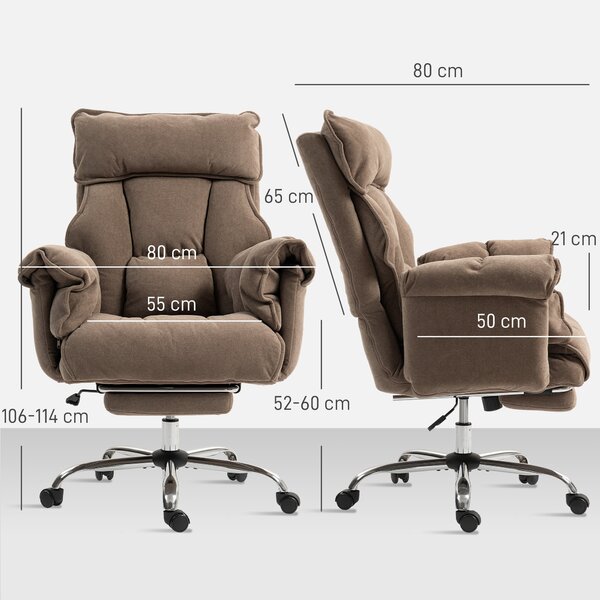 HOMCOM Sedia da Ufficio Ergonomica in Tessuto, con Schienale inclinabile e Poggiapiedi, Marrone chiaro | Aosom Italy