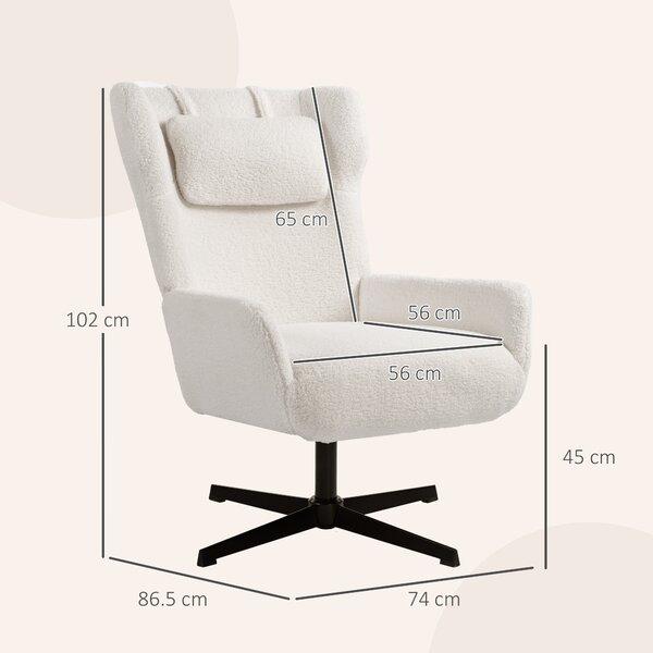 HOMCOM Poltrona Imbottita con Base Girevole e Telaio in Metallo, 86,5x74x102 cm, Crema | Aosom Italy