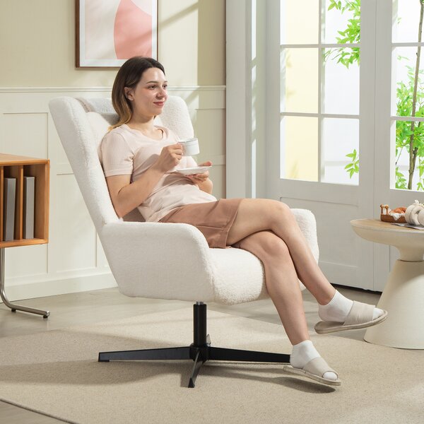 HOMCOM Poltrona Imbottita con Base Girevole e Telaio in Metallo, 86,5x74x102 cm, Crema | Aosom Italy